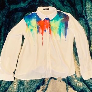 Pocket Front Painting Print Blouse